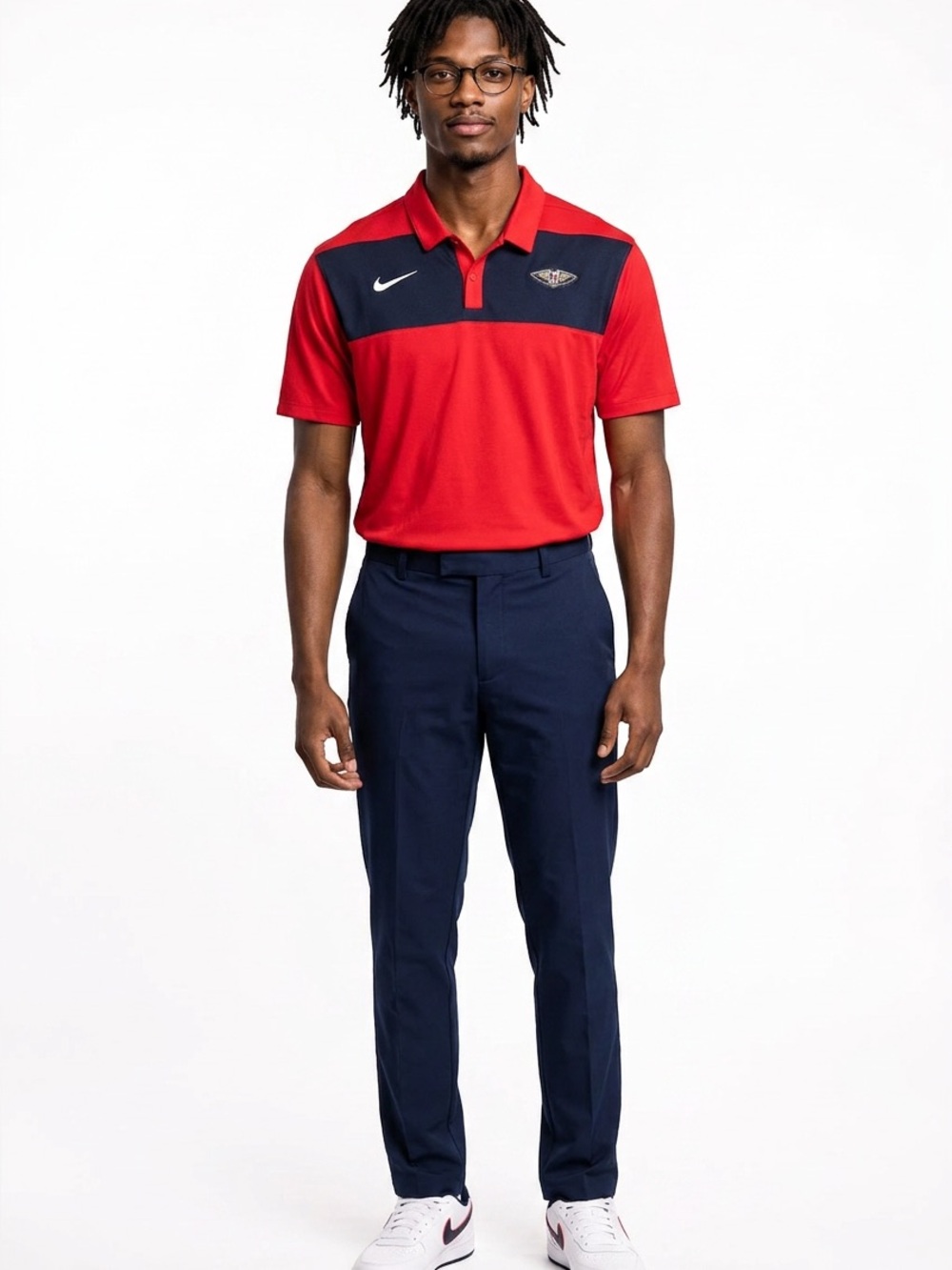Nike Red and Navy Pelicans Polo Shirt XXL